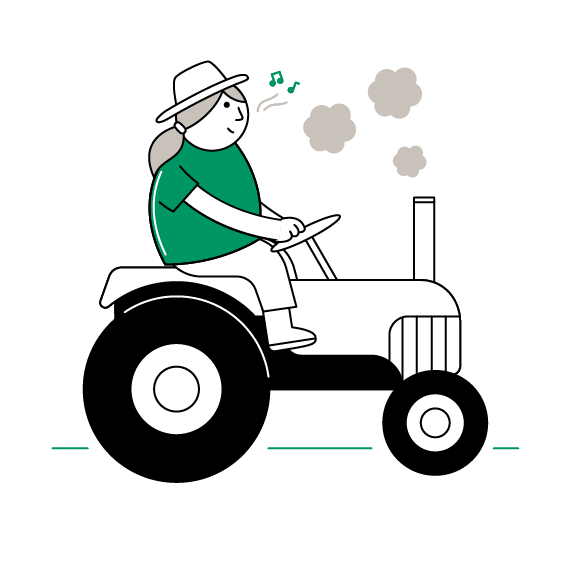 Woman driving tractor while whistling and looking happy